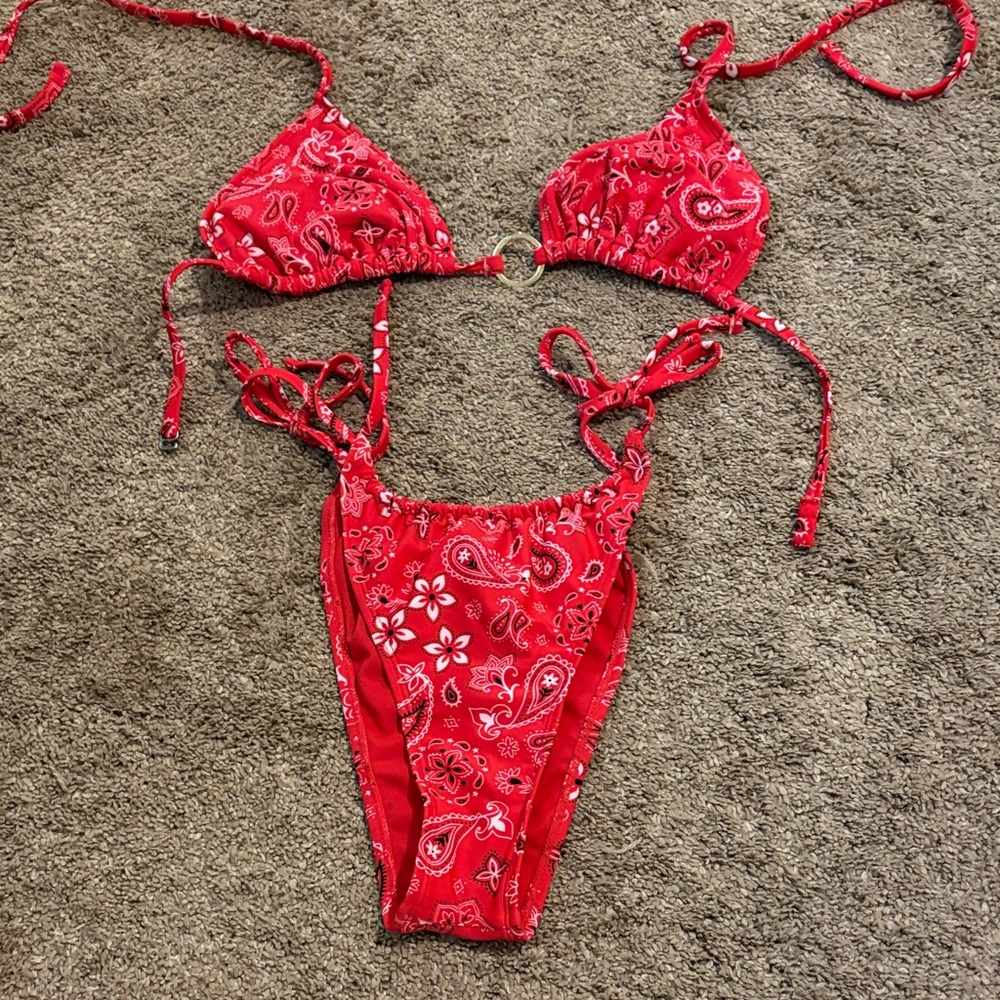 Red Bandana Print Tie Bikini Set